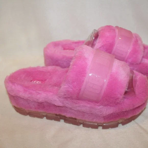 NIB UGG FLUFFITA WEDGE SLIP ON SHEARLING SLIP ON SLIPPER SANDALS PINK - Picture 3 of 8